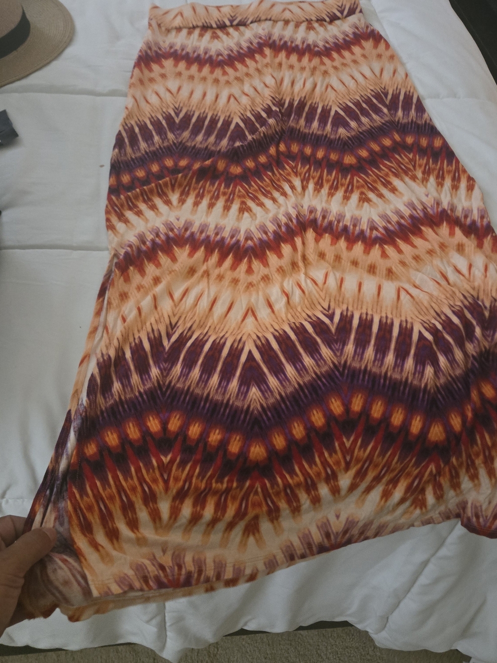 Bohemian Chevron Tie-Dye Maxi Skirt in Orange and Purple